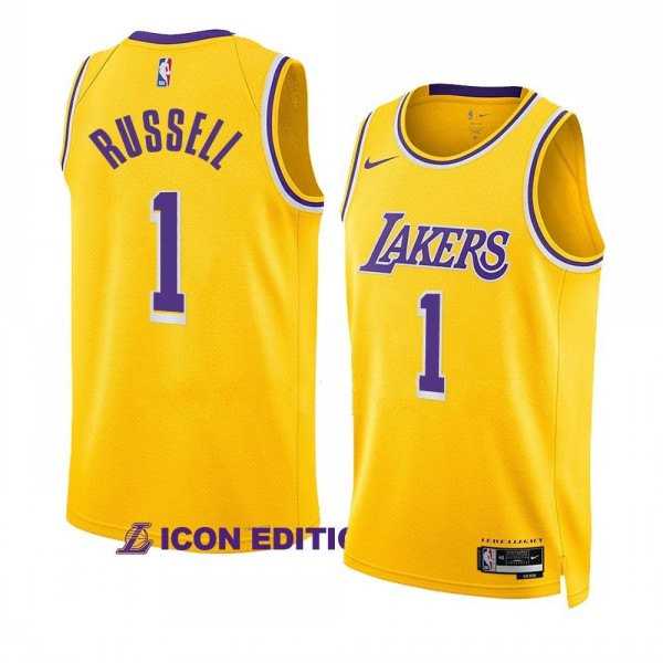 Men's Los Angeles Lakers #1 D'Angelo Russell Yellow Stitched Basketball Jersey Dzhi